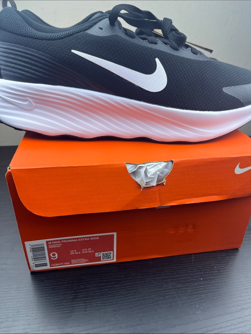 Nike Promina Extra Wide Men's Sz 9 Black White Running Walking Sneakers New - Picture 7 of 7